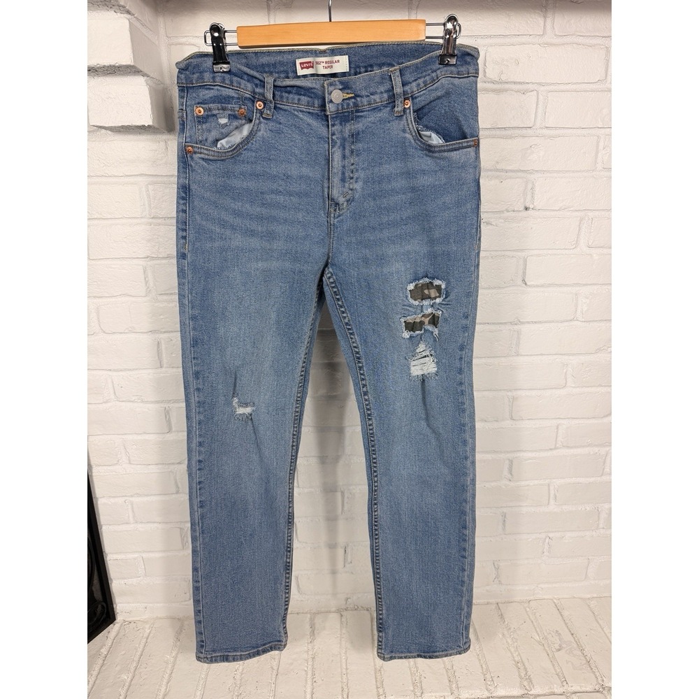 Levi's 502 Regular Taper Jeans 16 Husky 34x26 Distressed Stretch Denim Boys